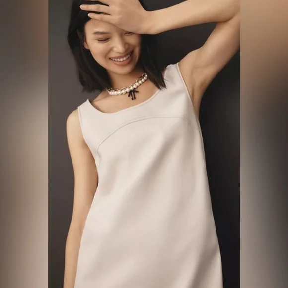 💘 Anthro Pilcro Faux-Leather Scoop-Neck Shift Mini Dress - Picture 3 of 9